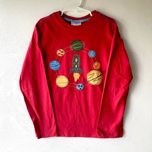 Hanna Andersson Red Long Sleeve Rocket and Planets Tee Size 8 - Picture 2 of 7